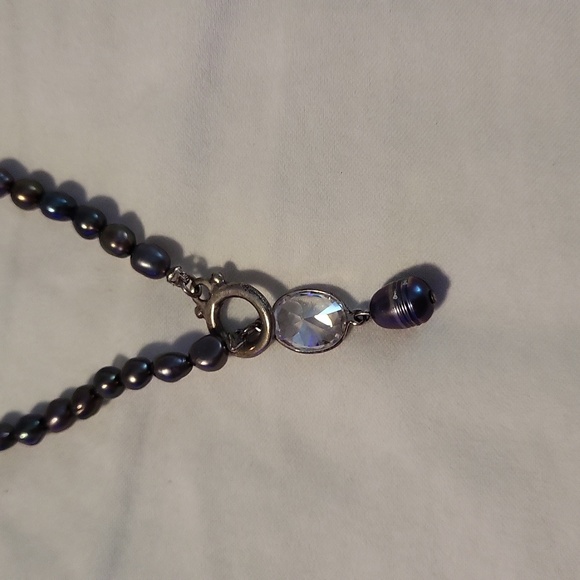 Blue fresh water pearl necklace with crystal drop - Picture 3 of 4